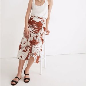 NWT - Madewell Linen-Blend Ruffle-Wrap Midi Skirt in Tropical Vacation -…